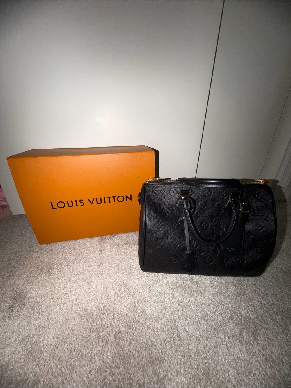 Luxury Black Monogram Embossed Leather Satchel with Gold Hardware - Picture 2 of 7